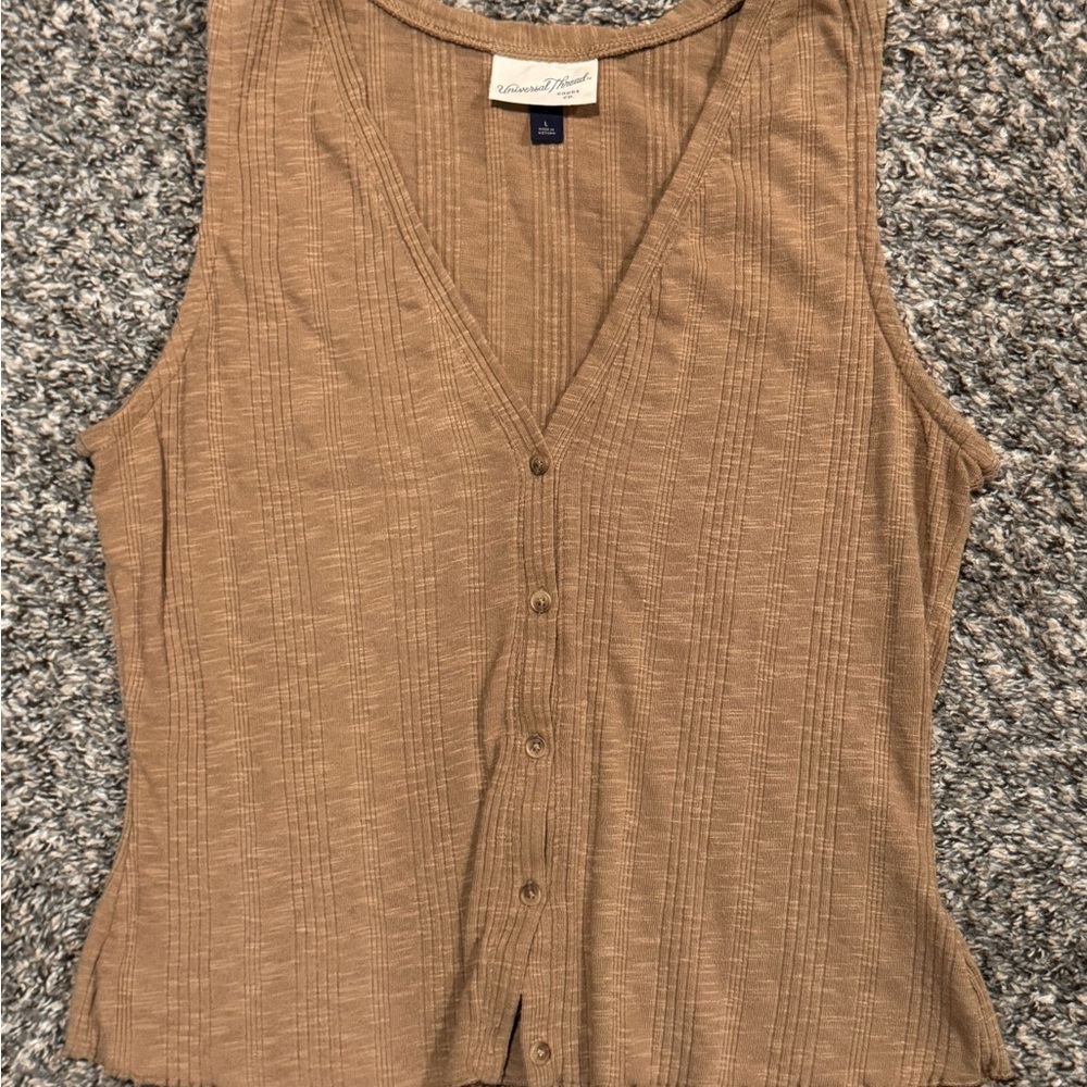 Universal Thread Ribbed Button-Front Tank Top - Tan